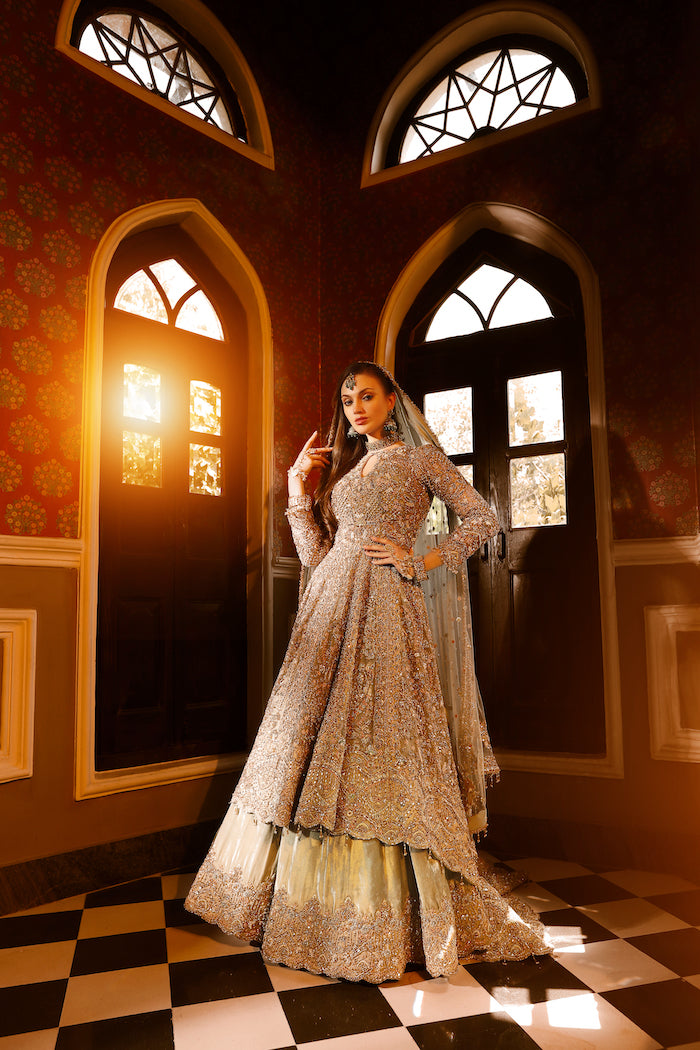 Mint Embroidered Jacekt with Skirt Bridal Outfit