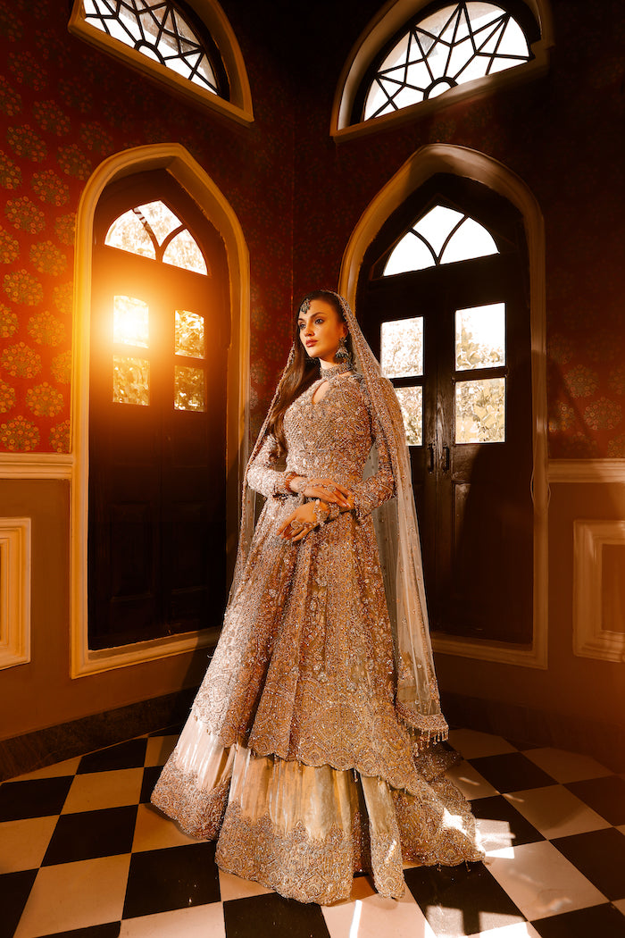 Mint Embroidered Jacekt with Skirt Bridal Outfit