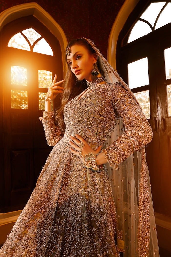 Mint Embroidered Jacekt with Skirt Bridal Outfit