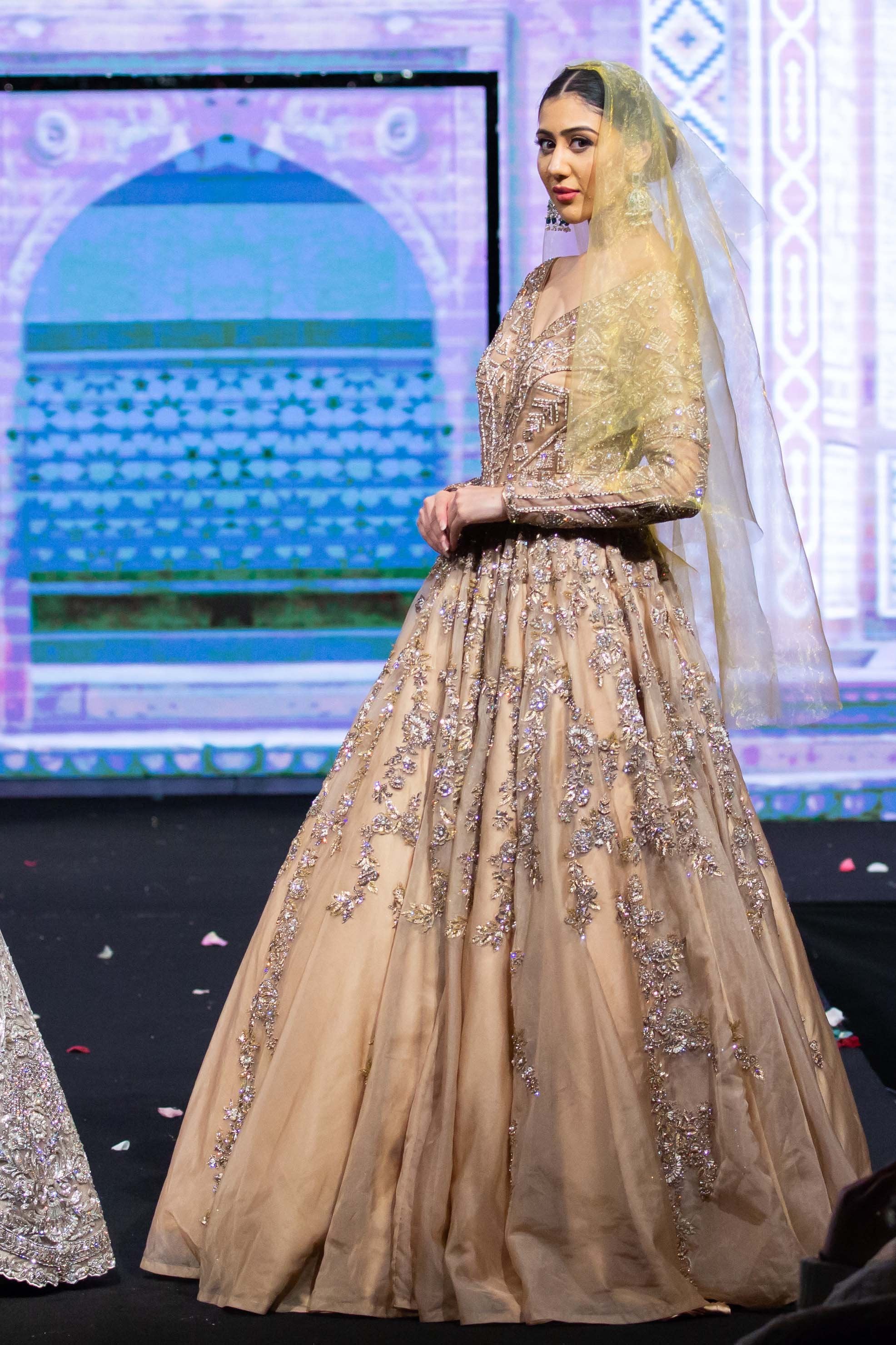 Golden Nude Indo-western Bridal Reception Gown