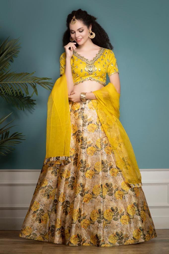 Yellow Organza and Raw Silk skirt top