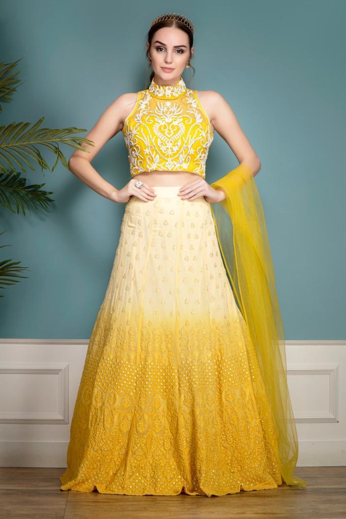 Halter Neck Top and Chikenkari Skirt