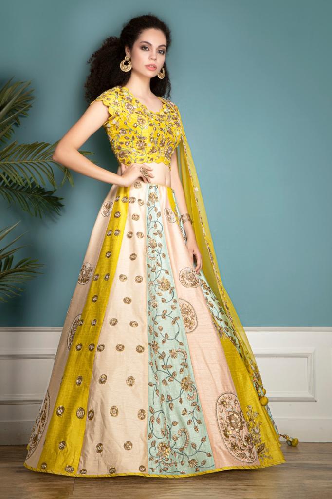 Multicolor lehenga, Top and Scarf