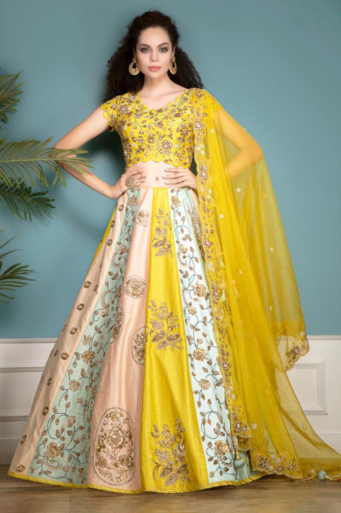 Multicolor lehenga, Top and Scarf