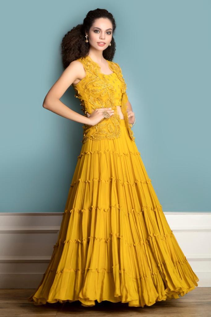 Yellow Lehenga with a short Jacket