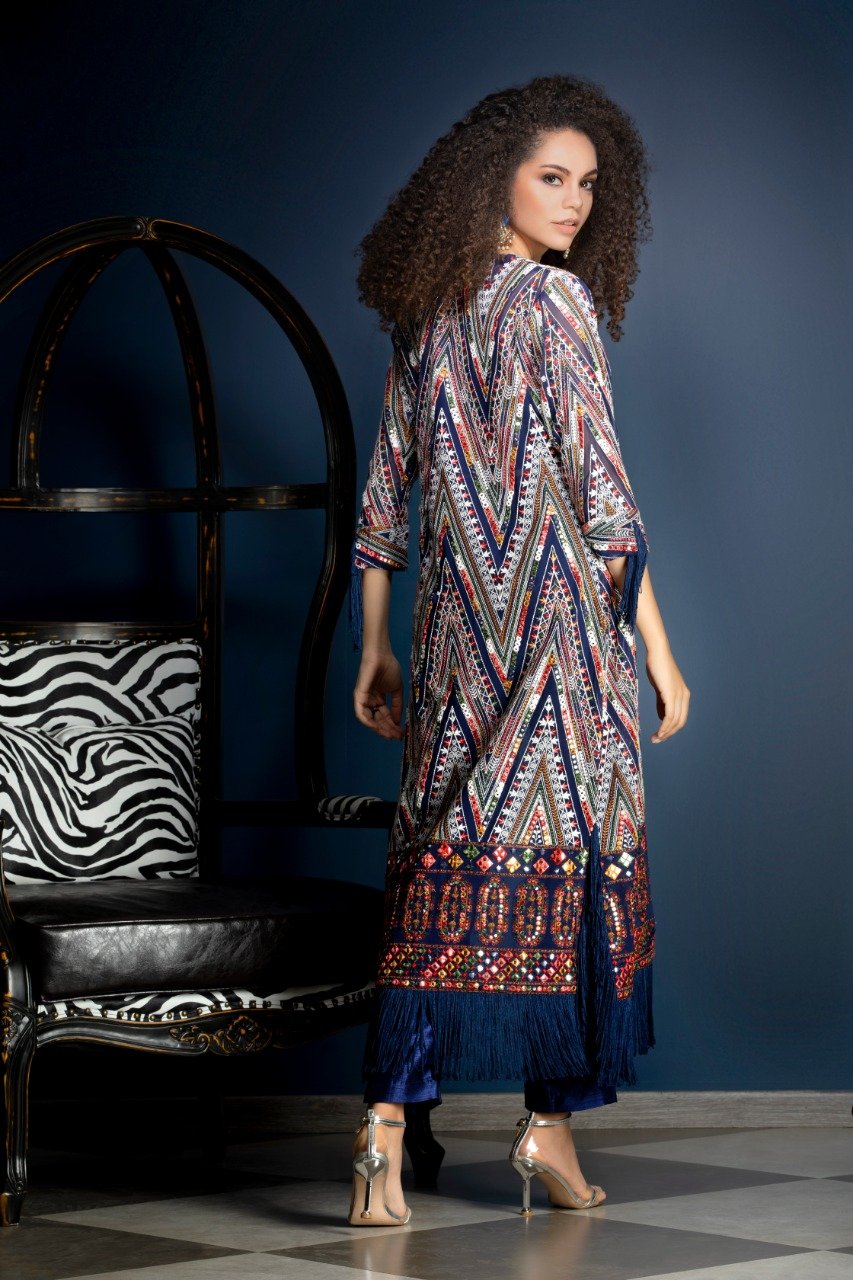 Navy Crop top, Pants and Jacket with threadwork