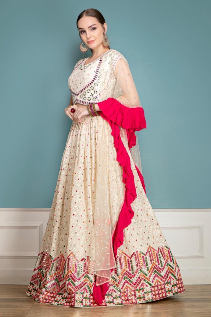 Multi-thread, Mirror and Tonal work Lehenga with matching Dupatta