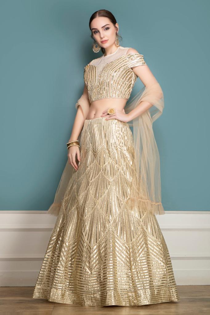 Leather Patch work Lehenga, Choli and Dupatta