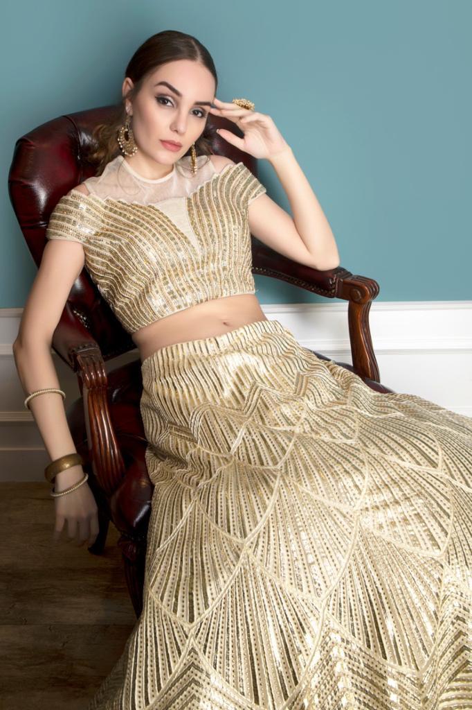 Leather Patch work Lehenga, Choli and Dupatta