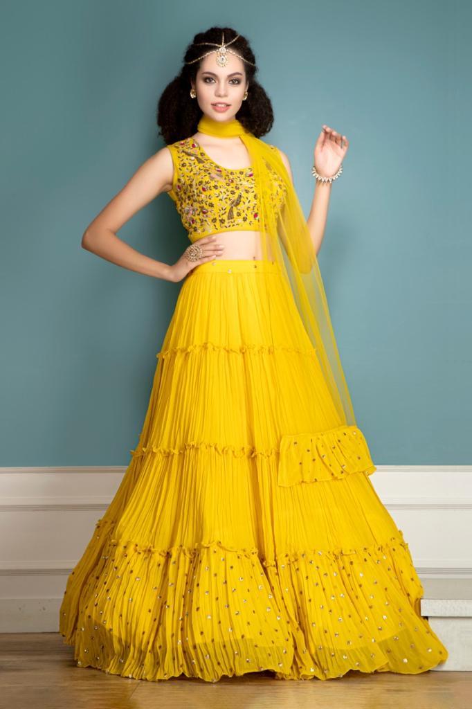 Partywear yellow lehenga and matching dupatta