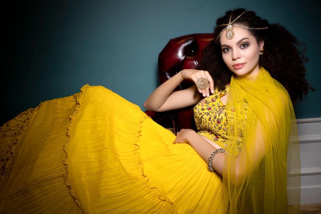 Partywear yellow lehenga and matching dupatta