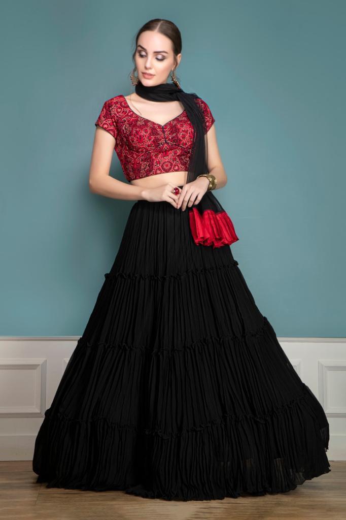 Black Party Wear Lehenga with Threadwork