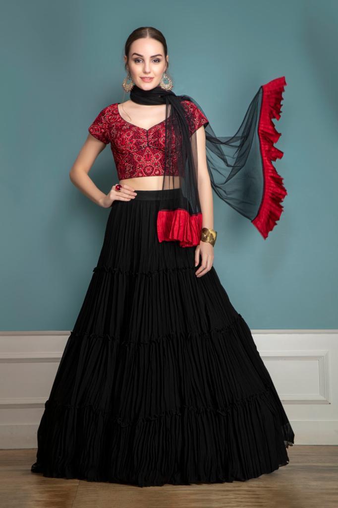 Black Party Wear Lehenga with Threadwork