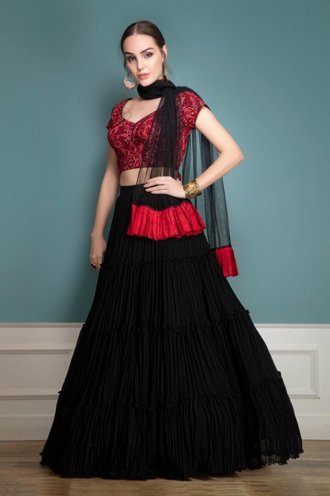 Black Party Wear Lehenga with Threadwork