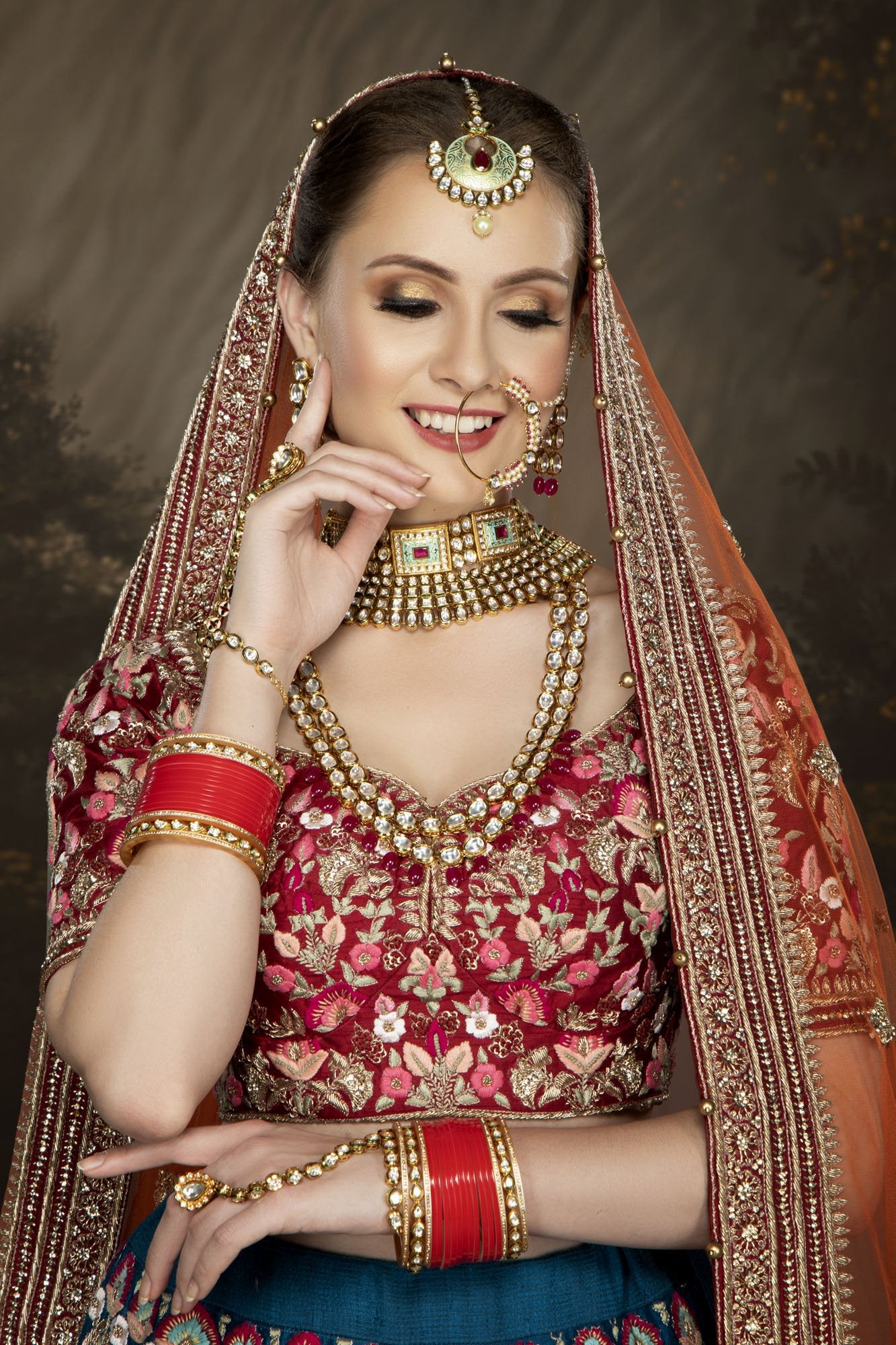 Bright Multicoloured Bridal Lehenga, Contrasting Dupatta