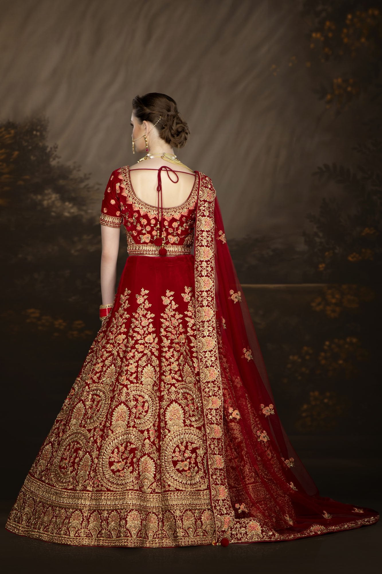 Red Micro-Velvet Bridal Lehenga
