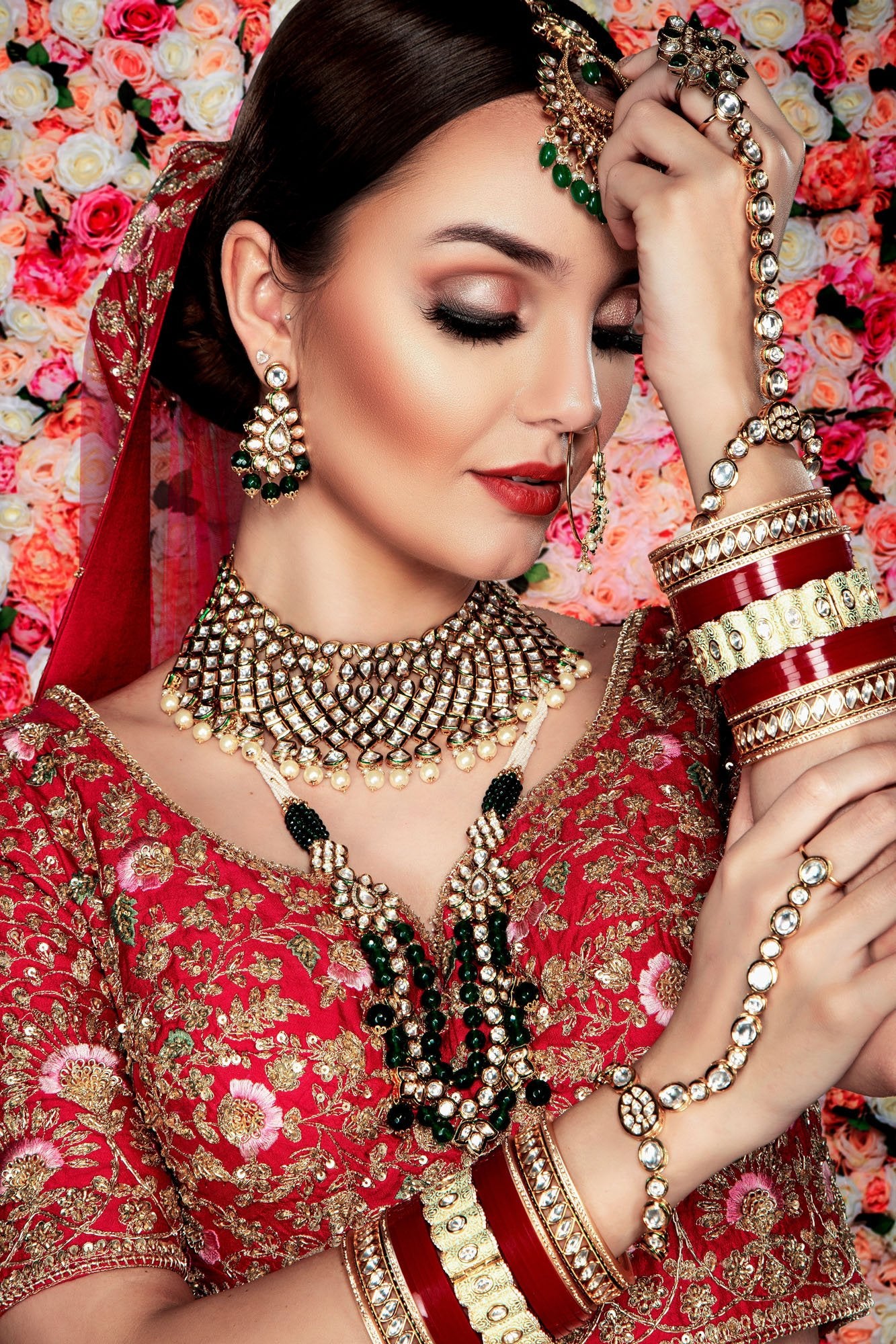 Red Bridal Heavy Embroidered Lehenga with thread work