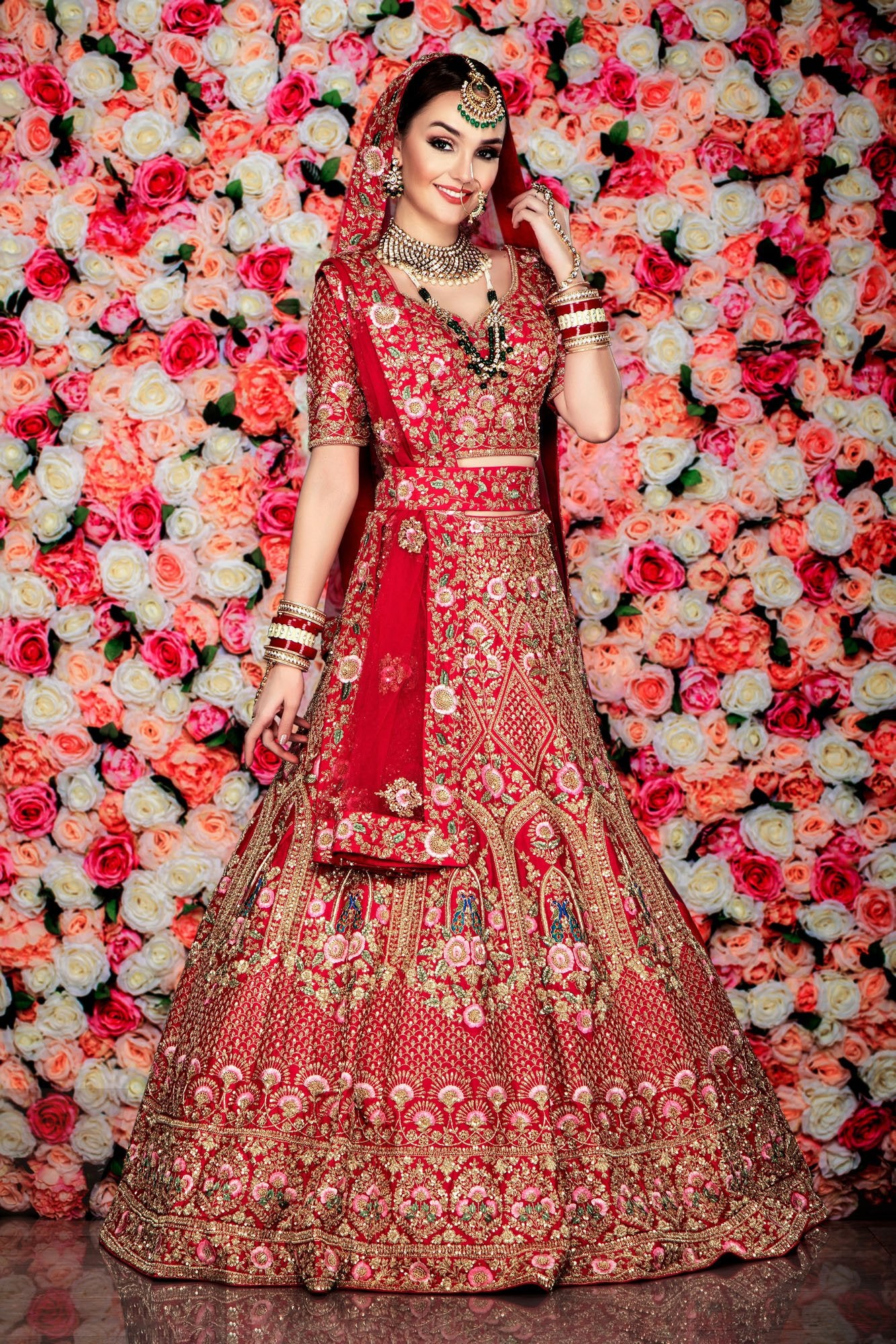 Red Bridal Heavy Embroidered Lehenga with thread work