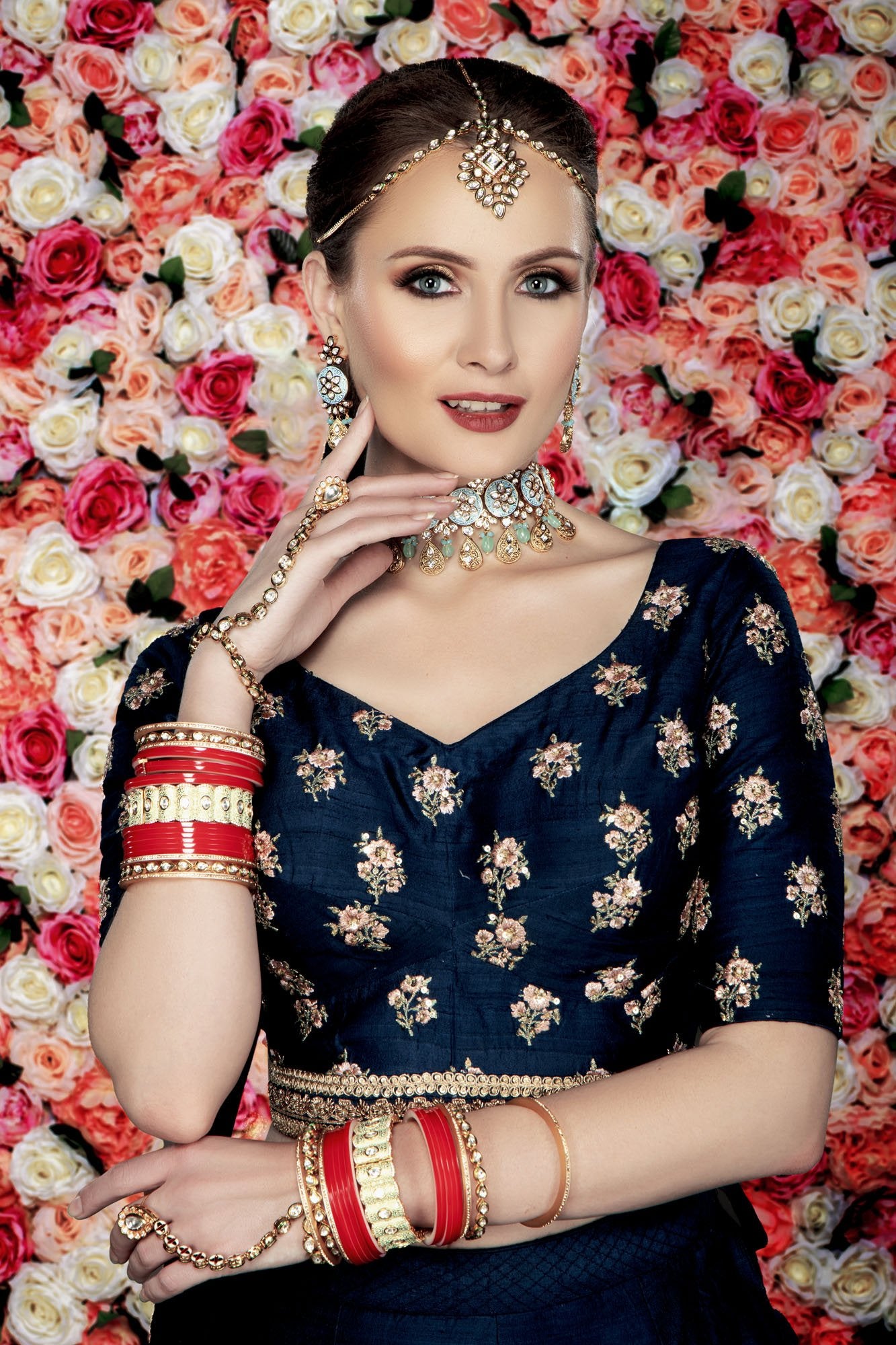 Elegant Navy Bridal Lehenga, Choli and Dupatta