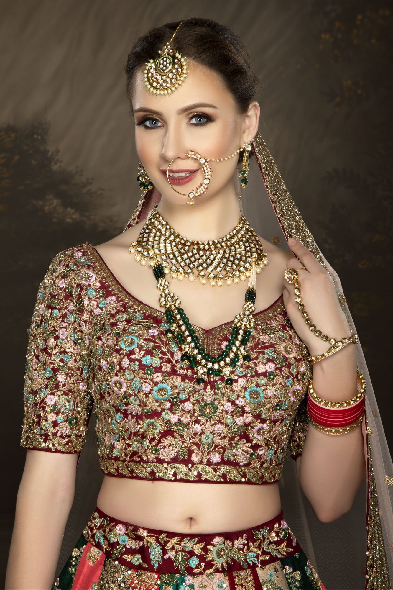 Multi-colored Bridal Lehenga with Intricate Embroidery Work