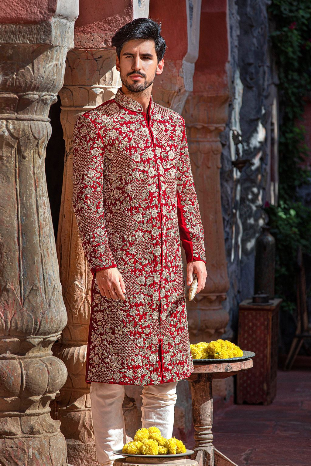 Red Velvet Groom Sherwani