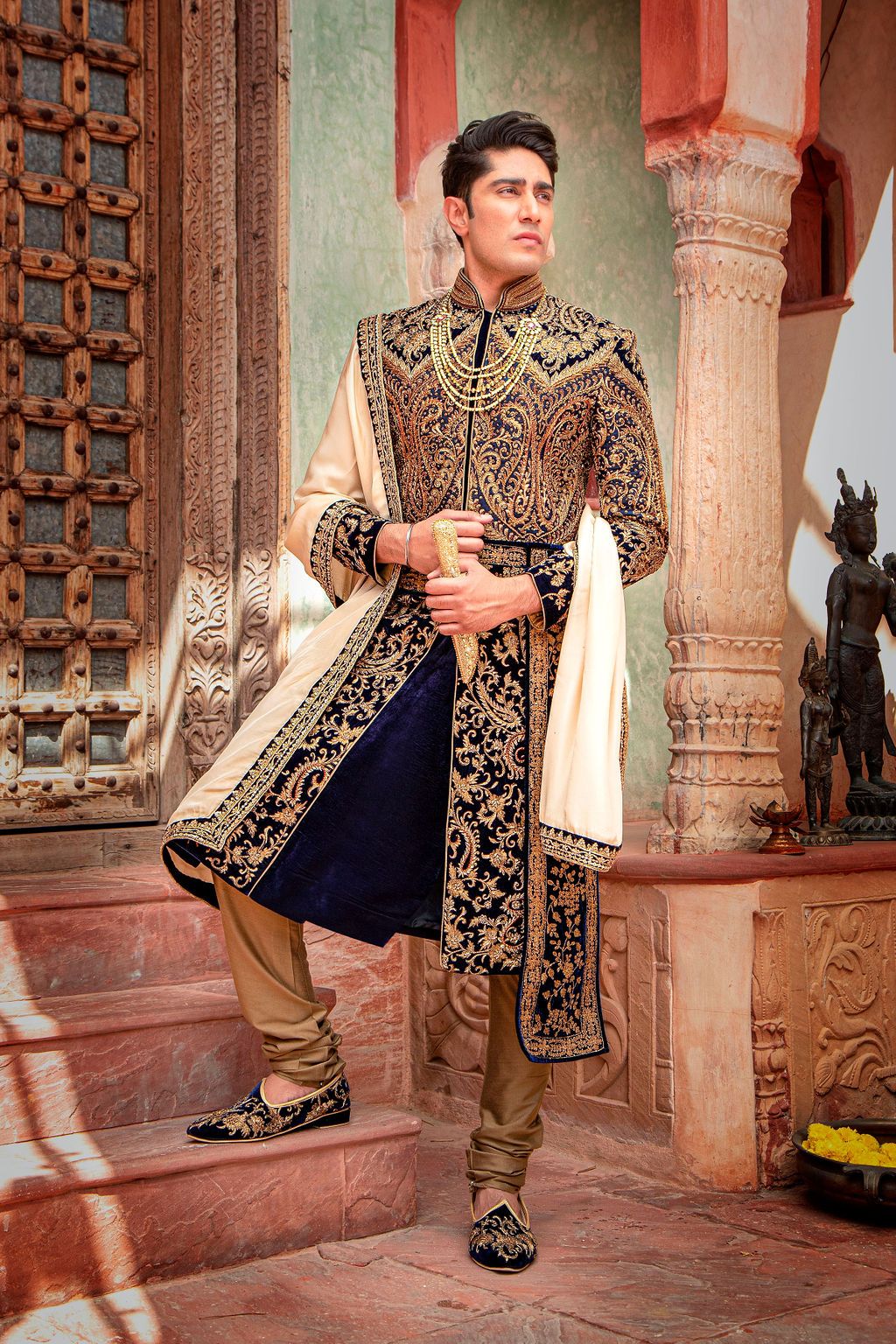 Navy Maharaja Style Sherwani