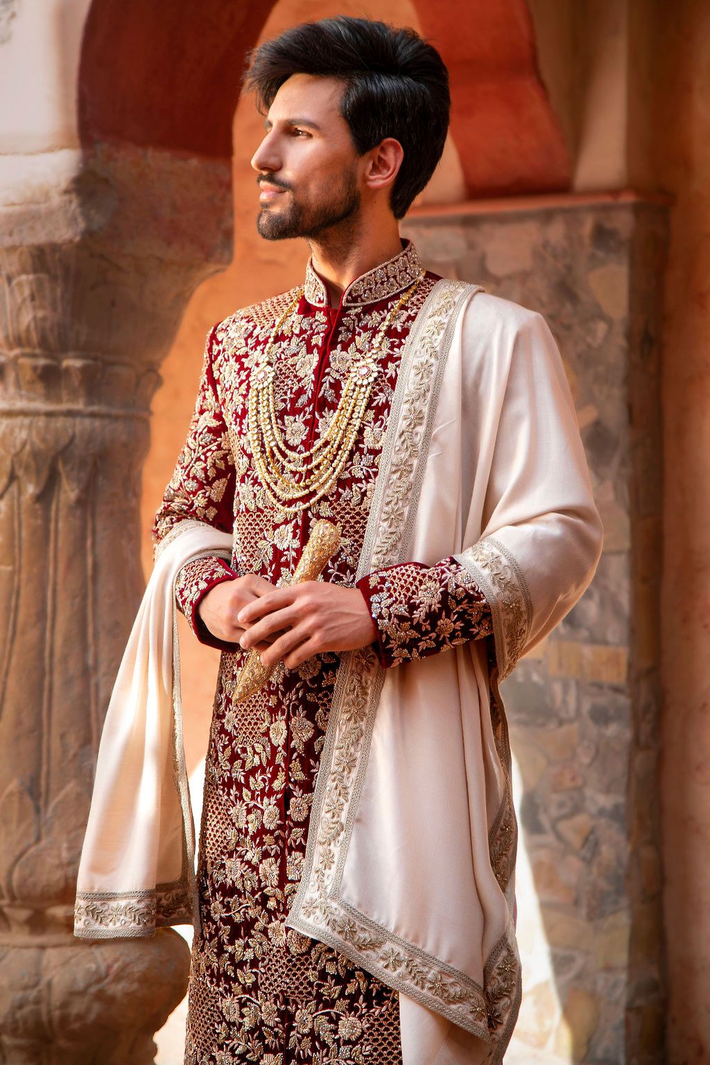 Red Velvet Groom Sherwani