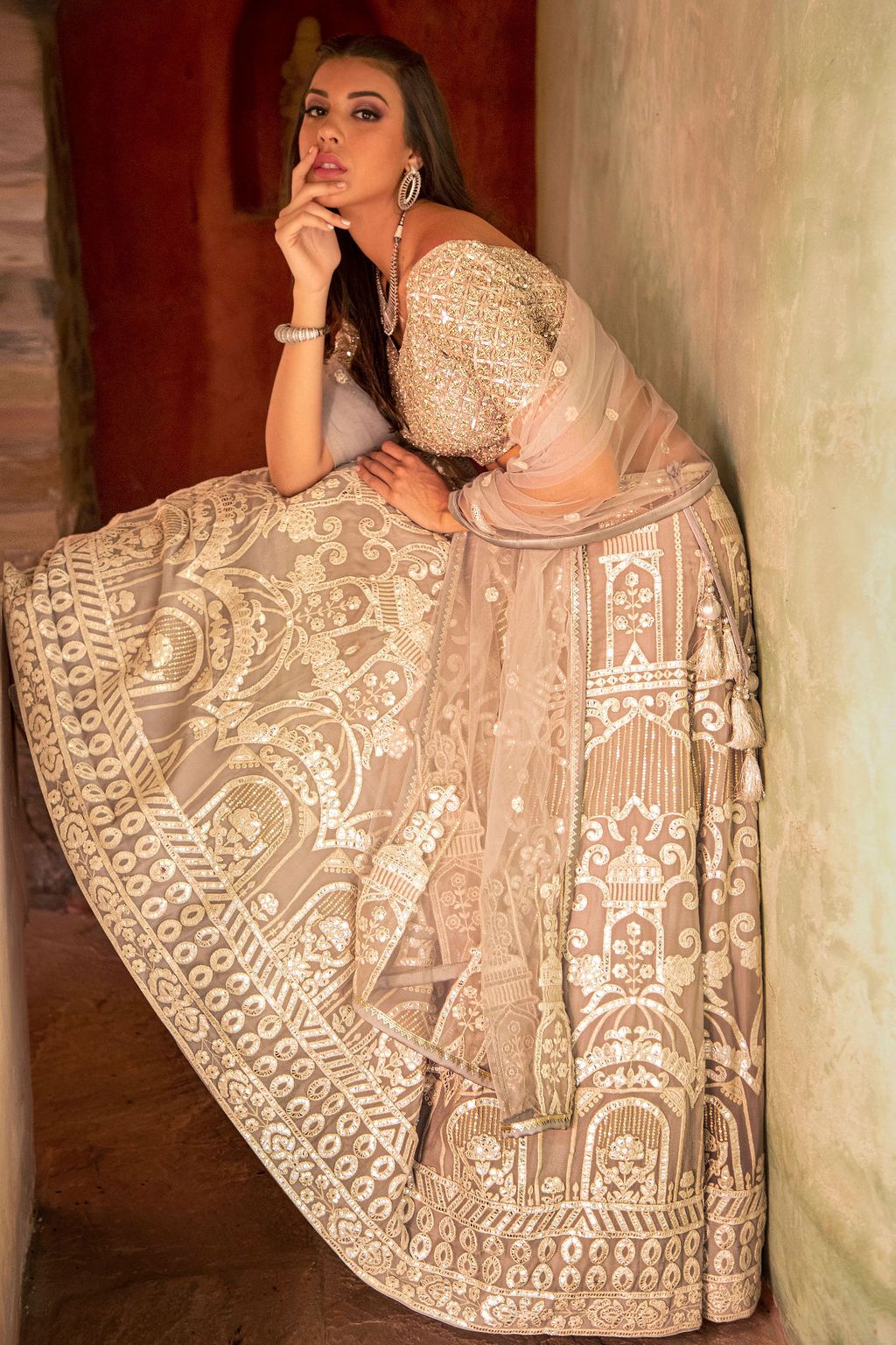 Lylaac Leather Patch embroidery Lehnga