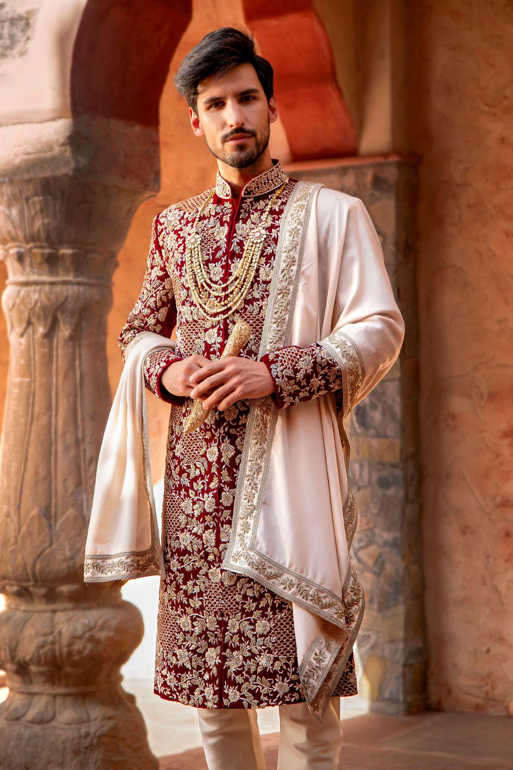 Red Velvet Groom Sherwani