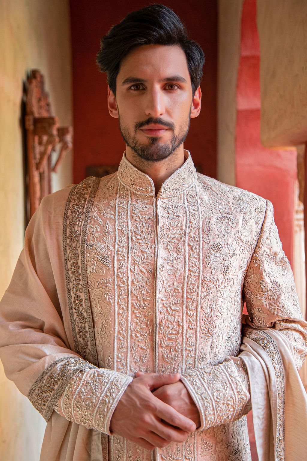 Nude Pink embroidered Sherwani