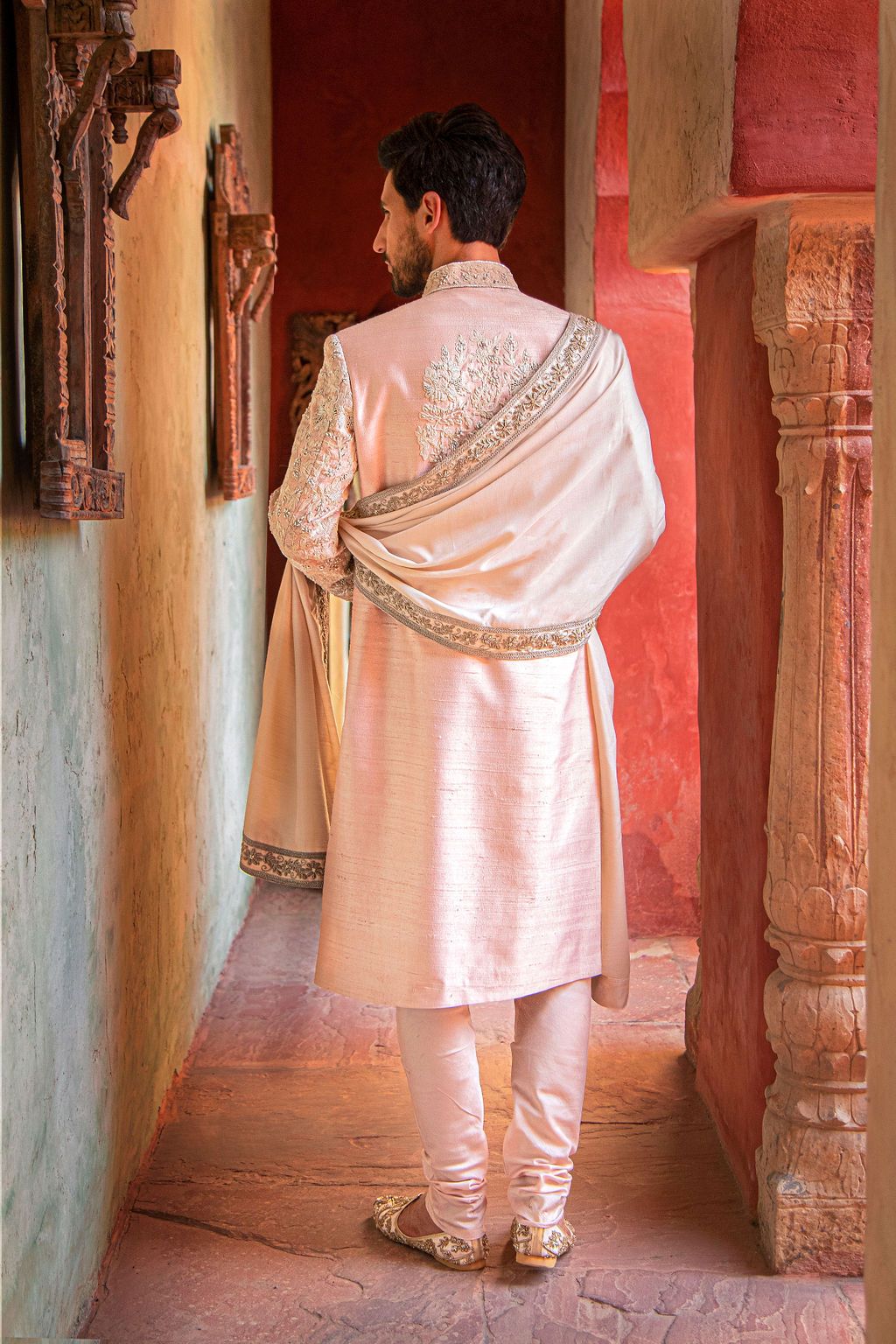 Nude Pink embroidered Sherwani