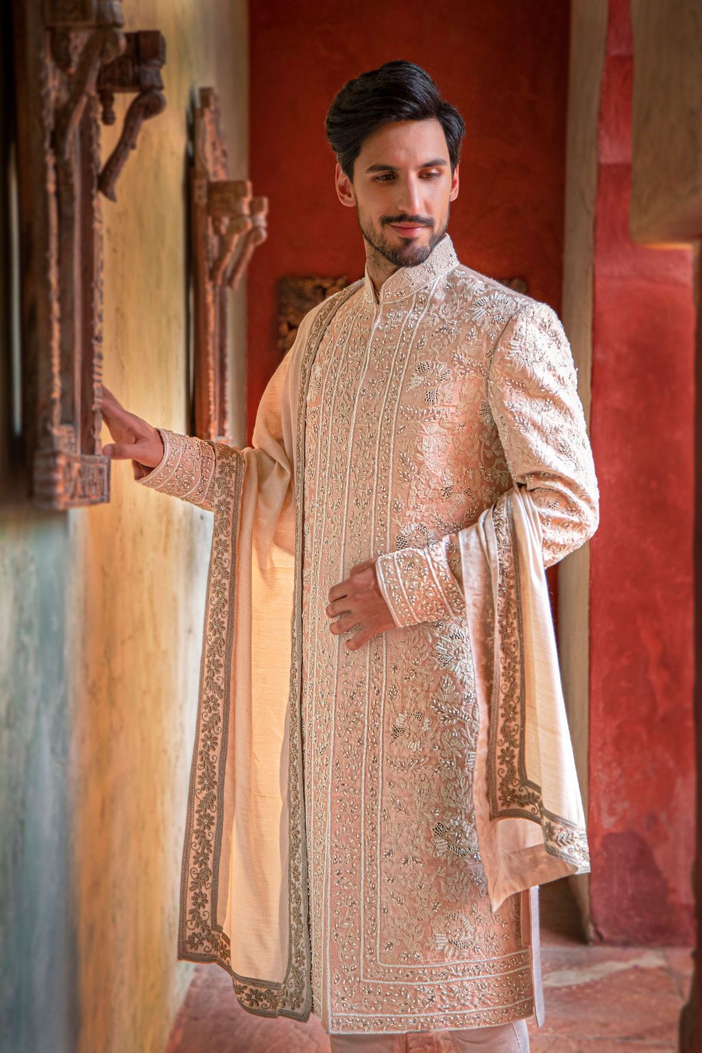 Nude Pink embroidered Sherwani