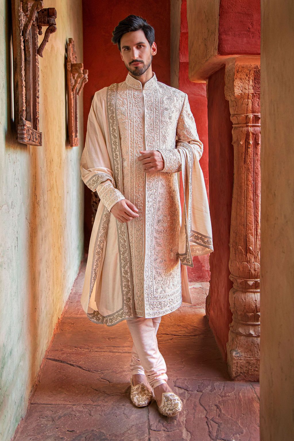 Nude Pink embroidered Sherwani
