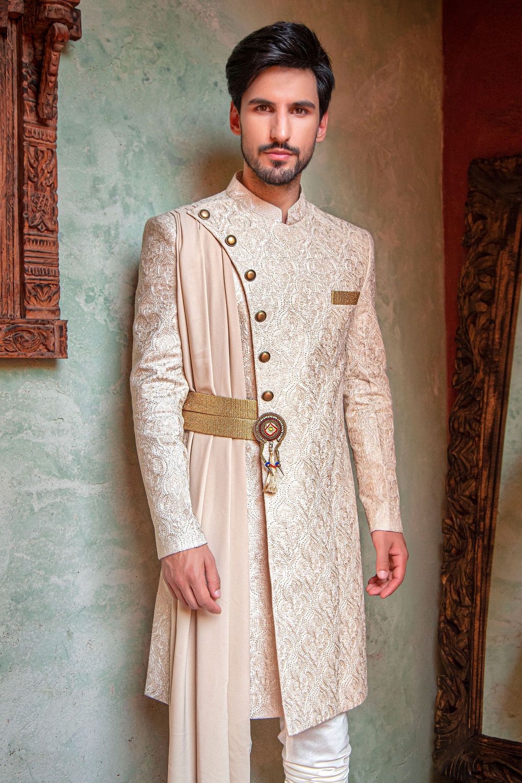 Asymetrical Silhoutte Sherwani with drape