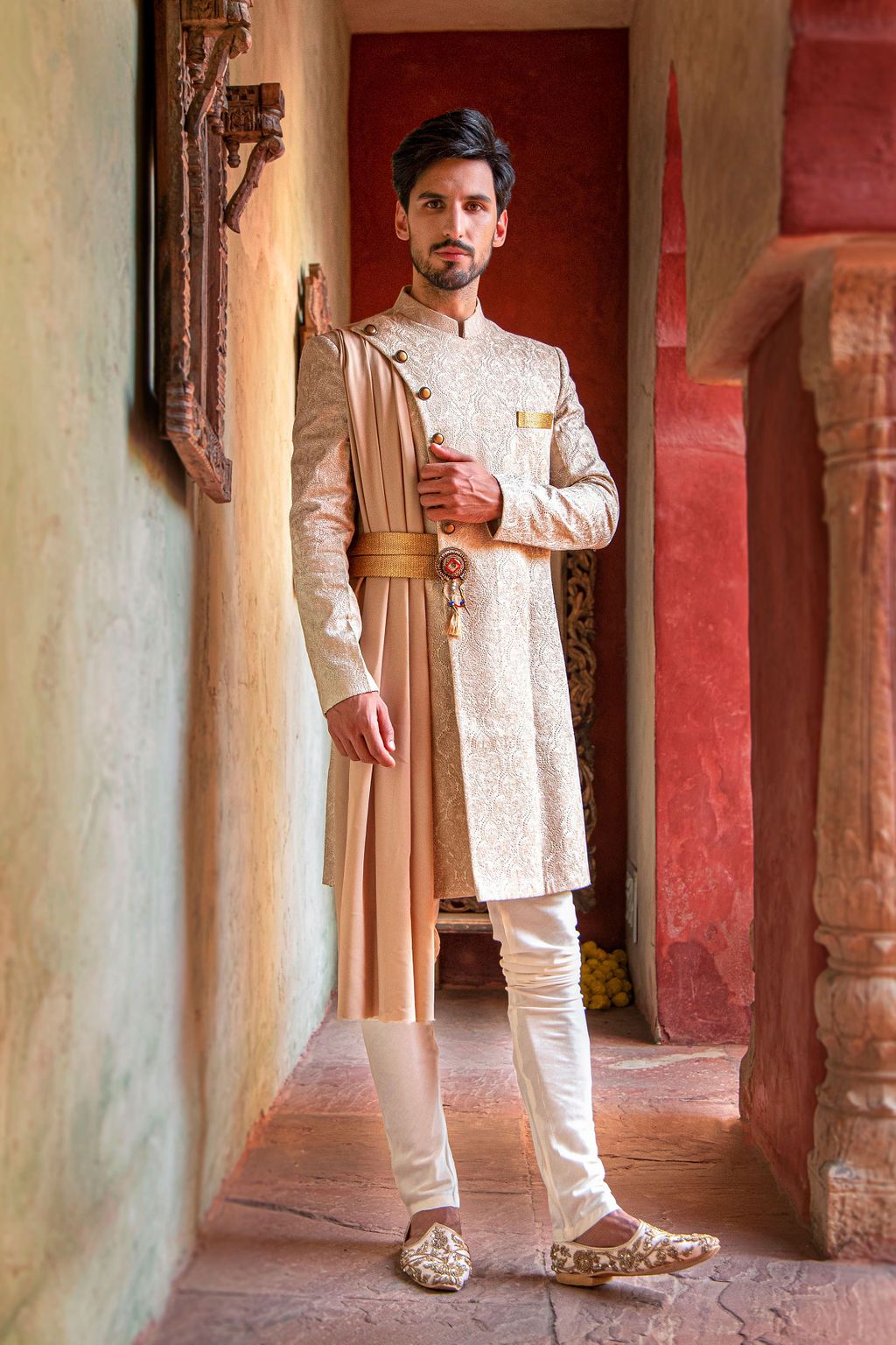 Asymetrical Silhoutte Sherwani with drape