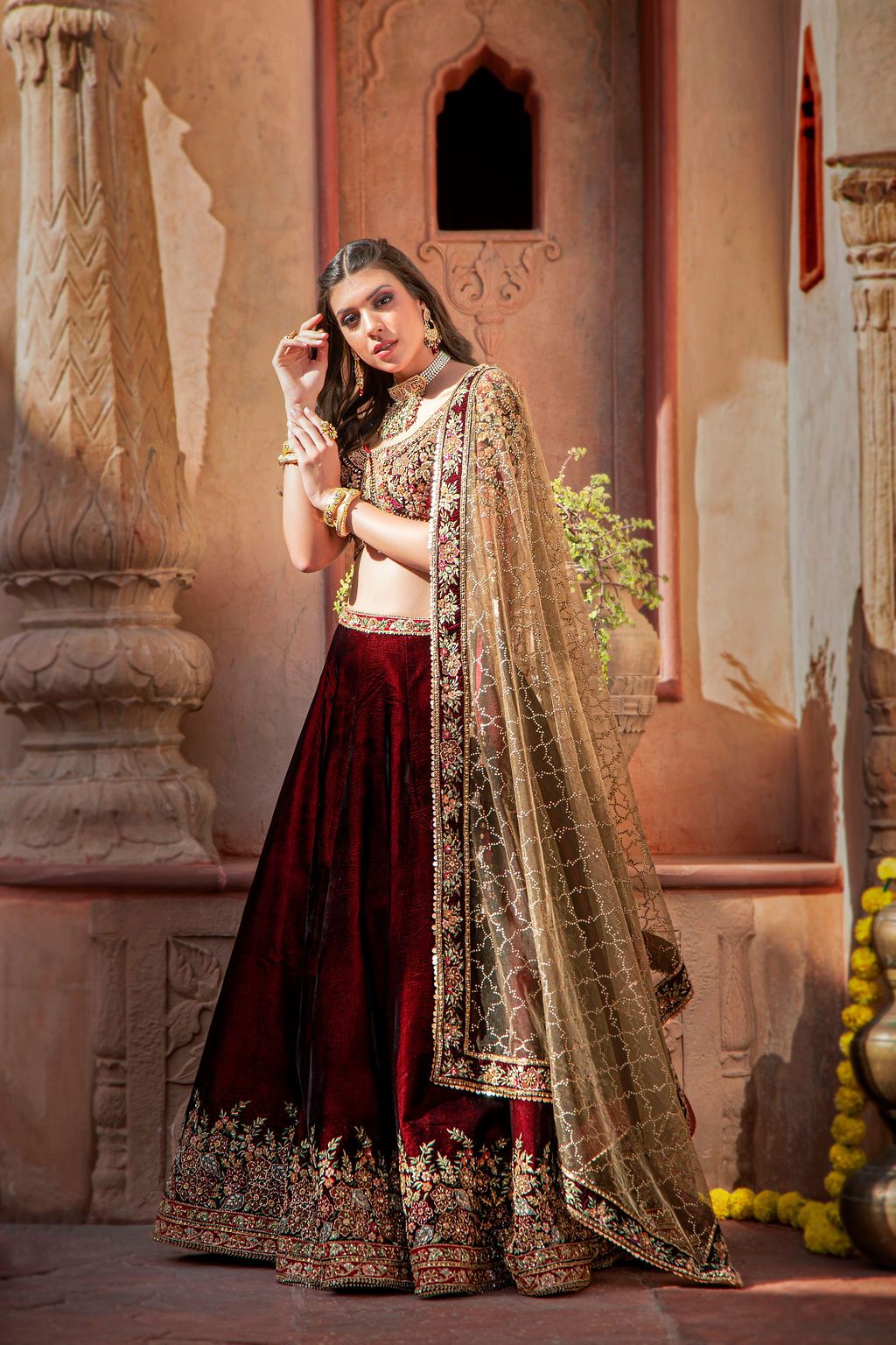 Maroon Velvet Skirt and top