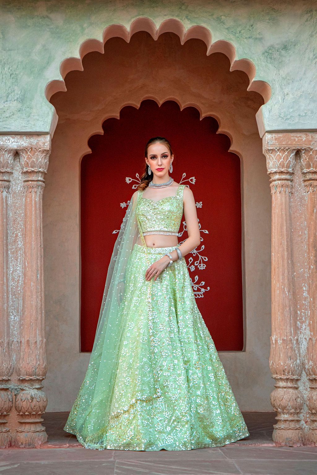 Pistachio Fully Embroidered Lehnga
