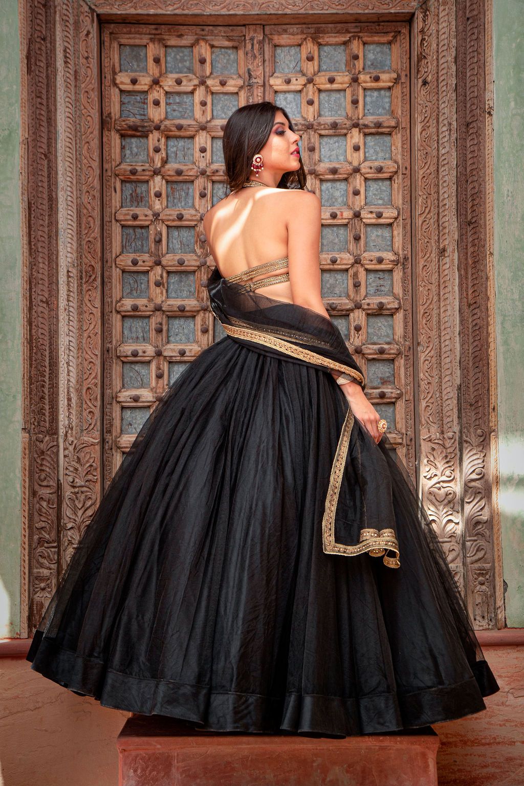 Black halter blouse with Skirt