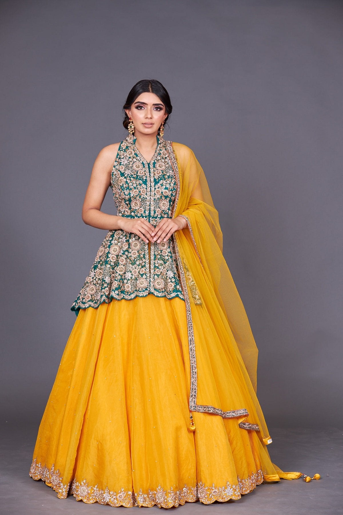 Green Peplum with Yellow Skirt