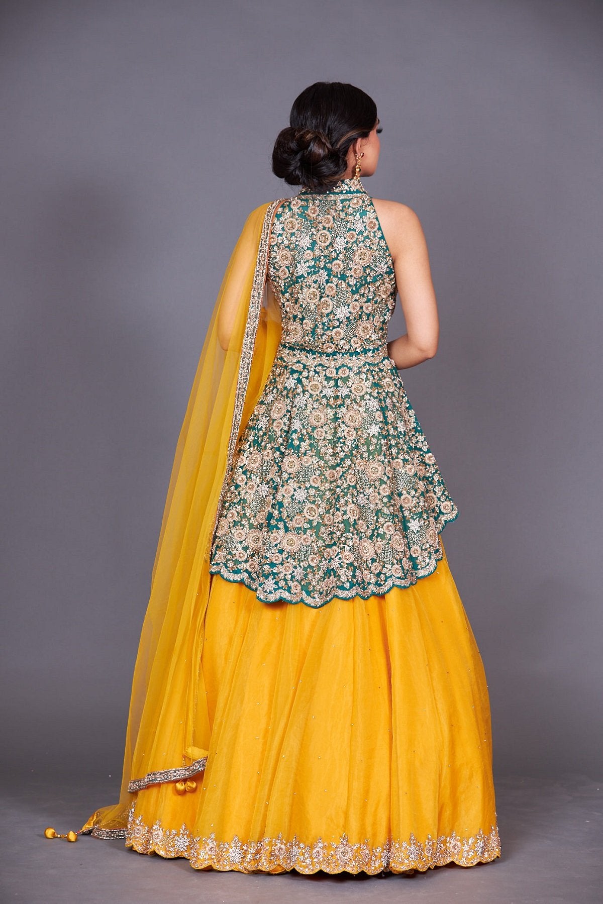 Green Peplum with Yellow Skirt