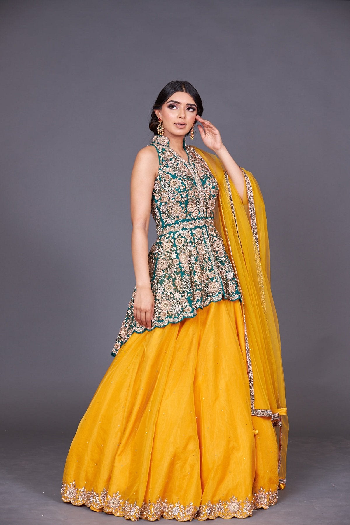 Green Peplum with Yellow Skirt
