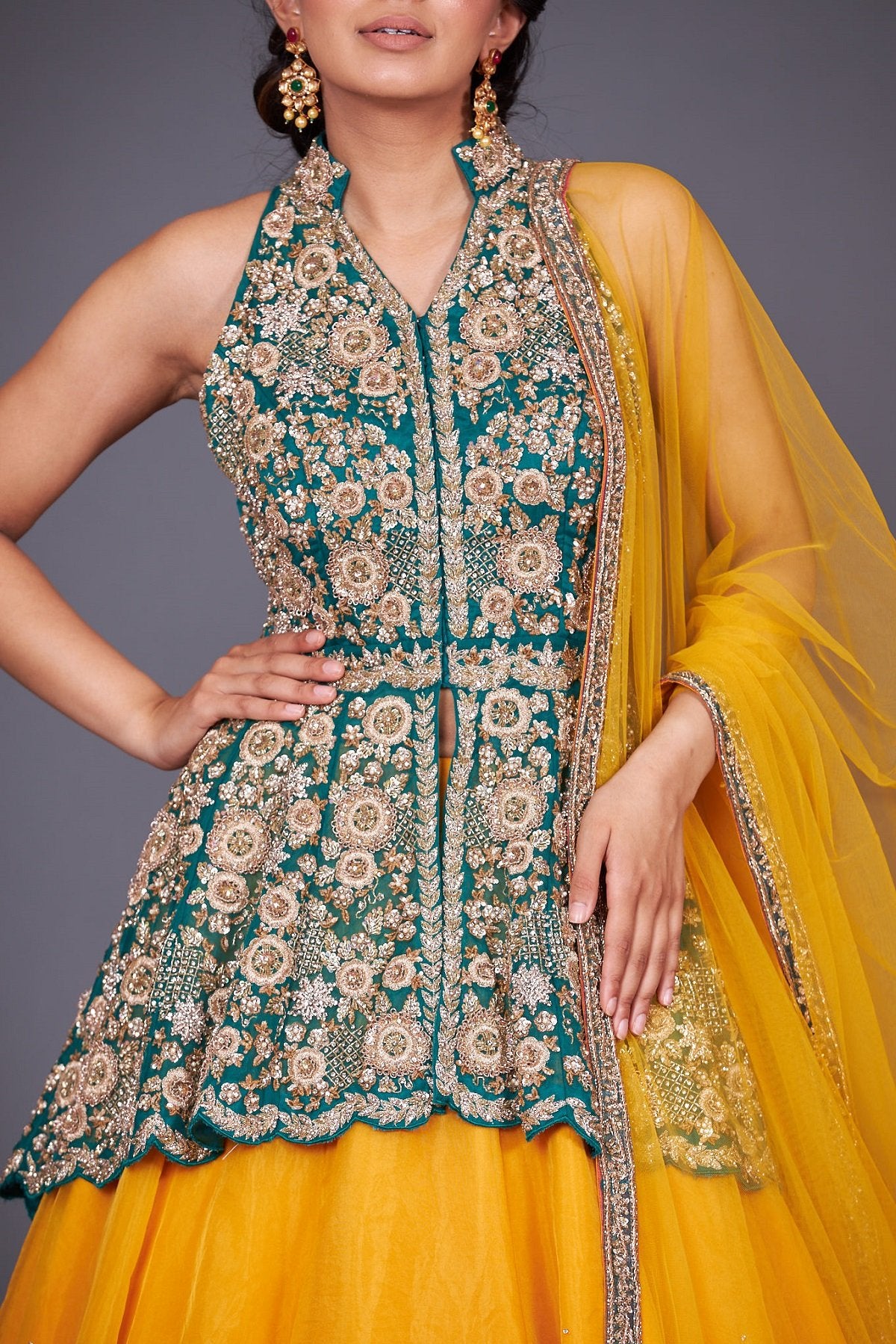 Green Peplum with Yellow Skirt
