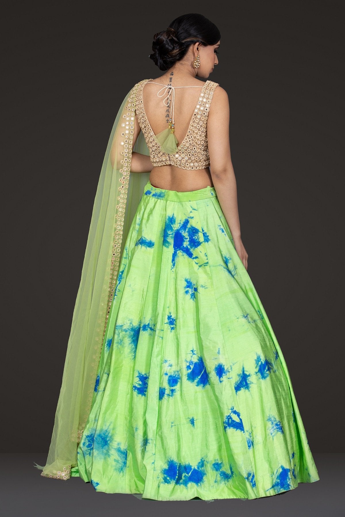Mirror embroidered top with tie and dye Skirt