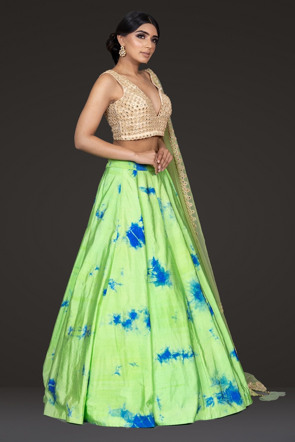 Mirror embroidered top with tie and dye Skirt