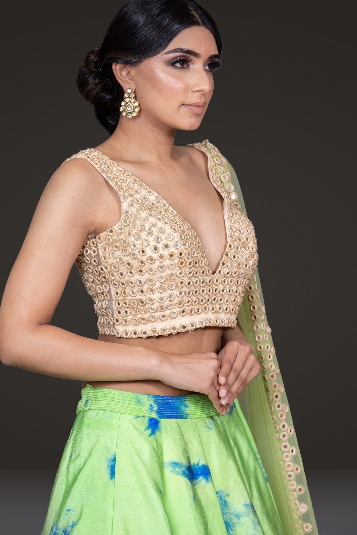 Mirror embroidered top with tie and dye Skirt