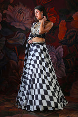 Black and White Lehenga with Embroidery Top