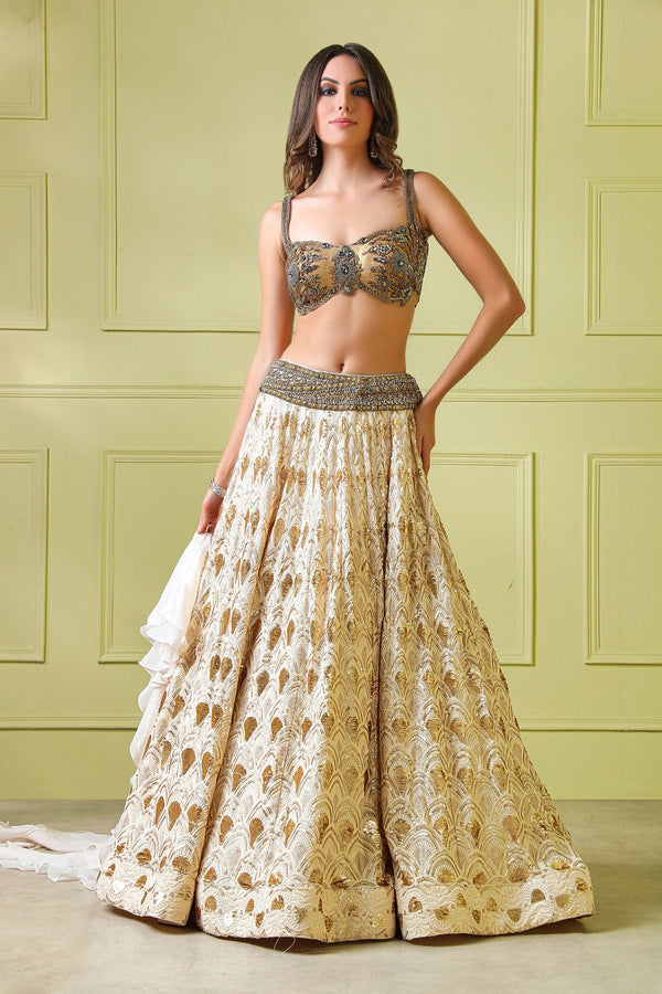 White & Gold Embroidery Skirt with Beautiful & Stylish EmbroideredTop