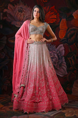White and Pink Ombre Lehenga with Embroidery Top