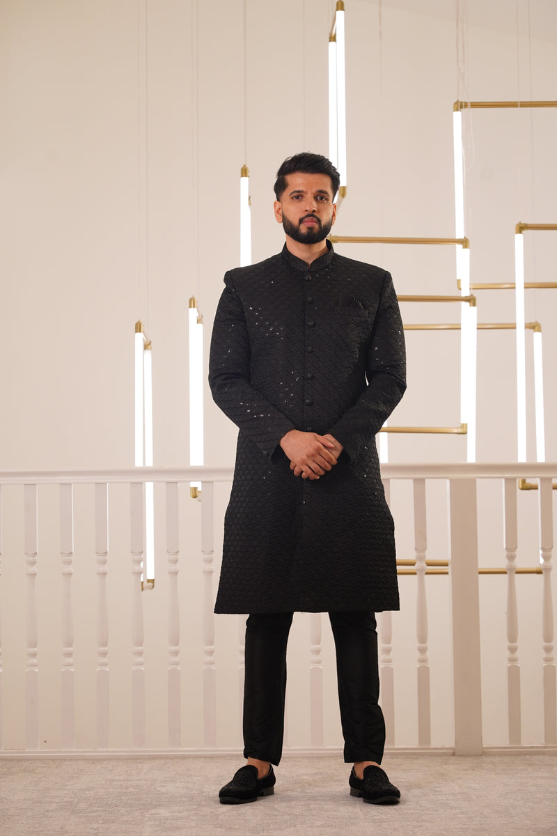 BLACK SEQUENCE EMBROIDERY SHERWANI