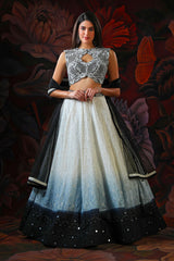 White and Black Ombre Lehenga With white Embroidery Top